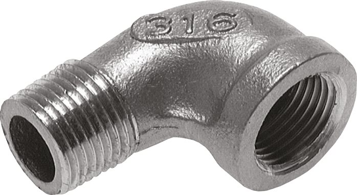 Exemplary representation: 90° screw-in angle with female & male thread (cast), 1.4408