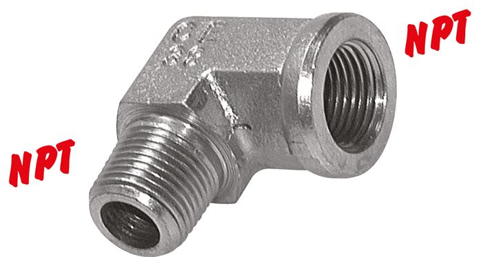 Exemplary representation: 90° screw-in angle with NPT thread (female/male), 1.4571