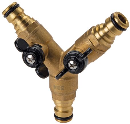 Zgleden uprizoritev: Coupling plug (Y-coupling connector), brass, with ball valves