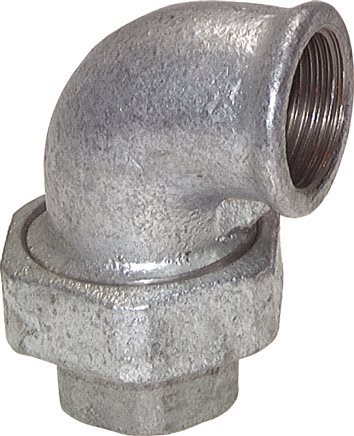 Exemplary representation: Elbow fitting with female thread, flat sealing, galvanised malleable cast iron