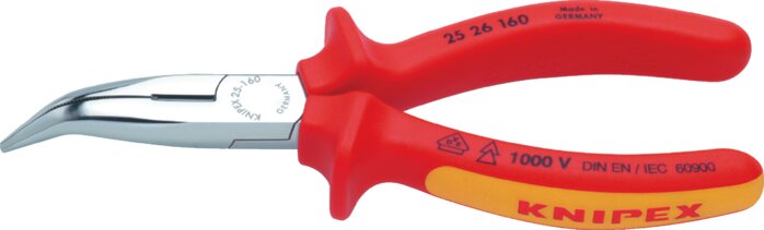 Zgleden uprizoritev: Flat-head pliers (angled, chrome-plated with 2K handles, VDE-tested up to 1000 V)