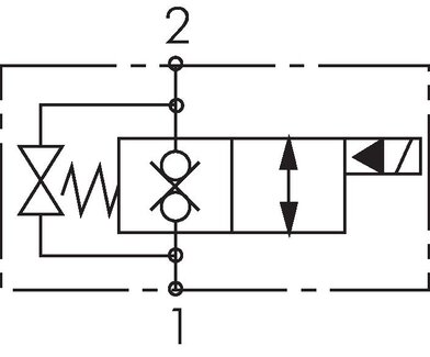 Symbol przelaczania: 2/2-drozny zawór gniazdowy (normalnie zamkniety, blokowany z jednej strony)