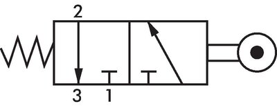 Schematický symbol: 3/2-dráhový váleckový pákový ventil (NC)