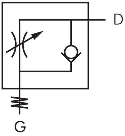 Schaltsymbol: Drosselrückschlagventil (zuluftregelnd)
