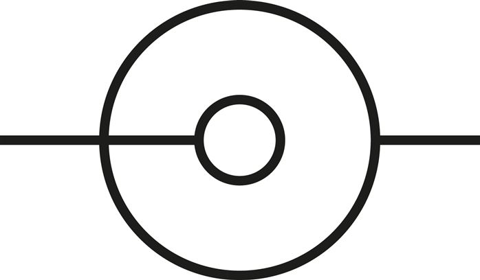 Symbol przelaczania: Kran trójdrozny z otworem w ksztalcie litery L, pionowy