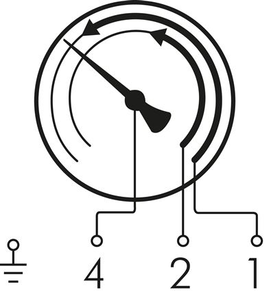 Schaltsymbol: Zweifachkontakt Nr. 11: Der 1. und 2. Kontakt schließt bei Überschreiten des jeweiligen Sollwertes