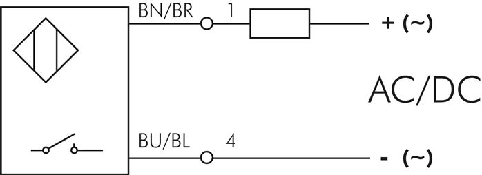 Symbol przelaczania: 2-przewodowy czujnik kontaktronowy