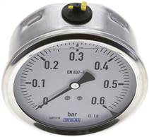 manomètre à bain de glycérine, horizontal (CrNi/Ms),100 mm, 0 - 0,6 bar