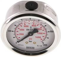 Glycerin-manometer vandret (CrNi/Ms),63mm, 0 til 1000bar(MW 100063 GLY CR)