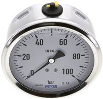 manomètre à bain de glycérine, horizontal (CrNi/Ms),100 mm, 0 - 100 bar