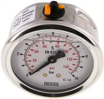 Glycerin-manometer vandret (CrNi/Ms),63mm, 0 til 10bar(MW 1063 GLY CR-NPT)