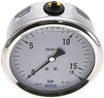 manomètre à bain de glycérine, horizontal (CrNi/Ms),100 mm, 0 - 16 bar