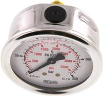 Glycerin-manometer vandret (CrNi/Ms),63mm, 0 til 250bar(MW 25063 GLY CR)