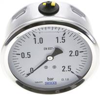 manomètre à bain de glycérine, horizontal (CrNi/Ms),100 mm, 0 - 2,5 bar