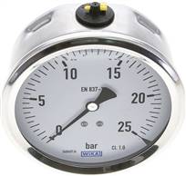 manomètre à bain de glycérine, horizontal (CrNi/Ms),100 mm, 0 - 25 bar