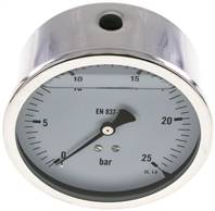 glycerinový manometr vodorovný (CrNi/Ms), 100mm, 0 az 25 bar(MW 25100 GLY CRE)