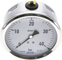 manomètre à bain de glycérine, horizontal (CrNi/Ms),100 mm, 0 - 40 bar