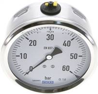Glycerin-manometer vandret (CrNi/Ms),100mm, 0 - 60bar