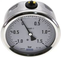 manomètre à bain de glycérine, horizontal (CrNi/Ms),100 mm, -1 à 1,5 bar