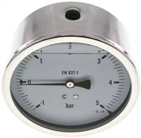 glycerinový manometr vodorovný (CrNi/Ms), 100mm, -1 az 5 bar(MW -15100 GLY CRE)